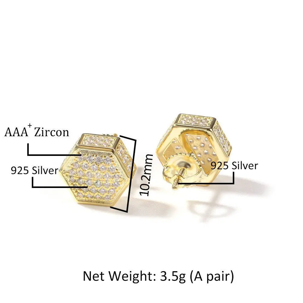 Hip Hop diamond-encrusted 925 silver stud earrings - Blade & Thread