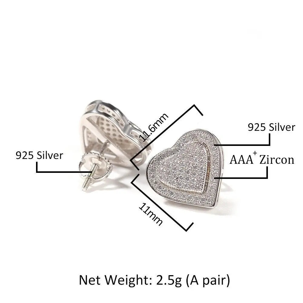 Hip Hop diamond-encrusted 925 silver stud earrings - Blade & Thread