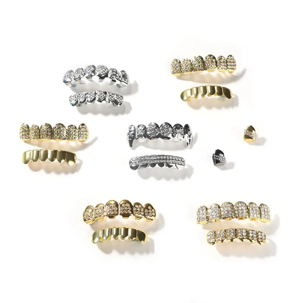 Hip-hop diamond-encrusted and gold-plated teeth grillz - Blade & Thread