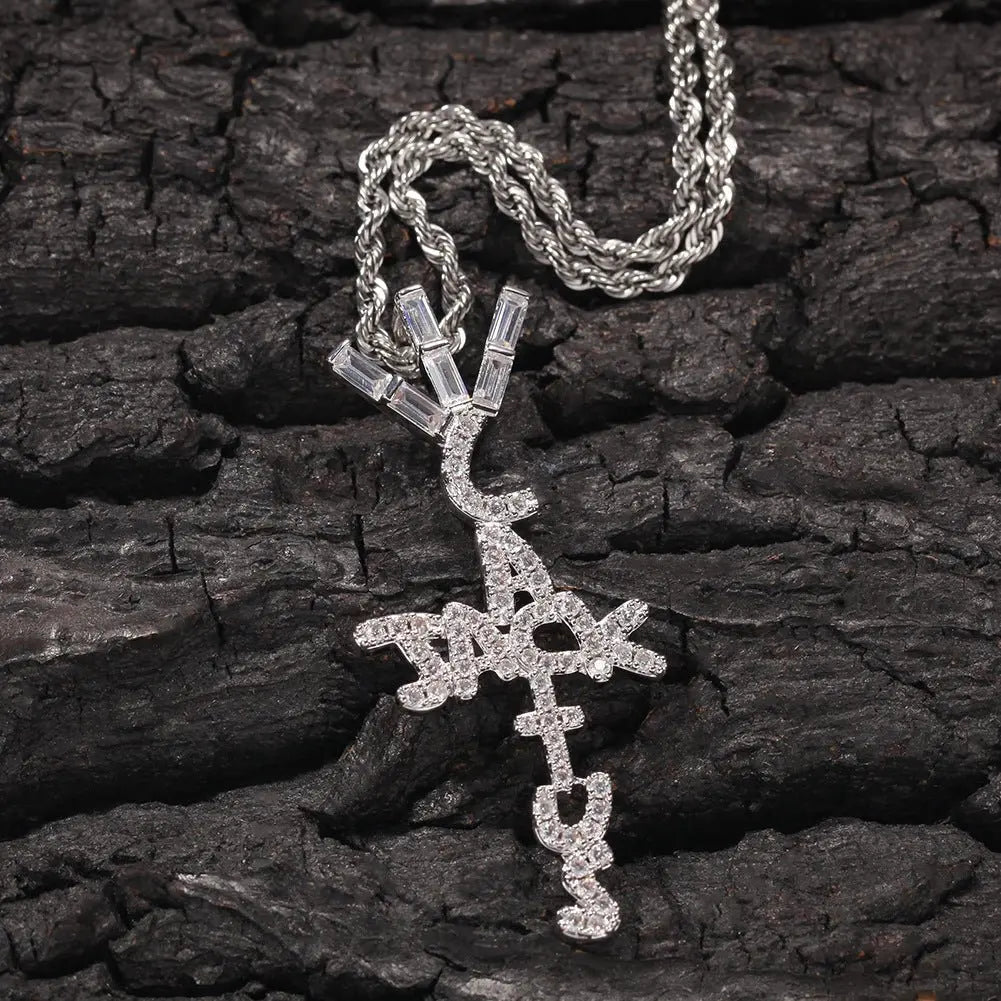 Hip-hop diamond-encrusted Cactus Jack letter necklace - Blade & Thread