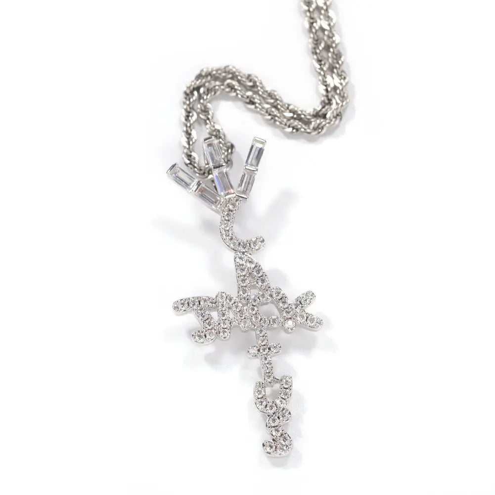 Hip-hop diamond-encrusted Cactus Jack letter necklace - Blade & Thread