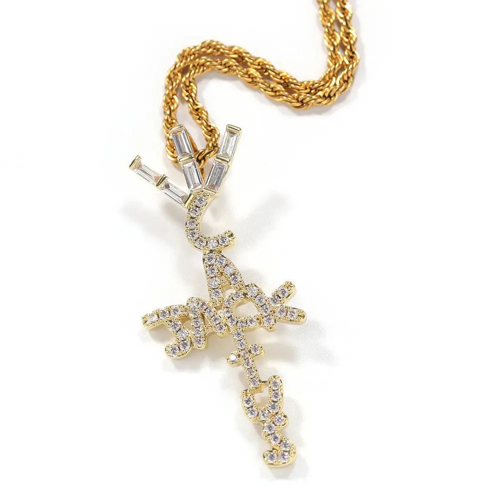 Hip-hop diamond-encrusted Cactus Jack letter necklace nowadaysfashion