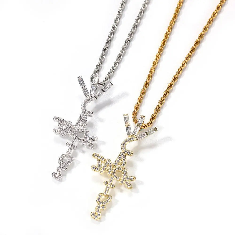 Hip-hop diamond-encrusted Cactus Jack letter necklace - Blade & Thread