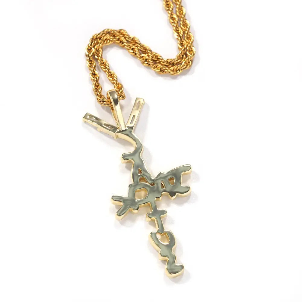 Hip-hop diamond-encrusted Cactus Jack letter necklace nowadaysfashion