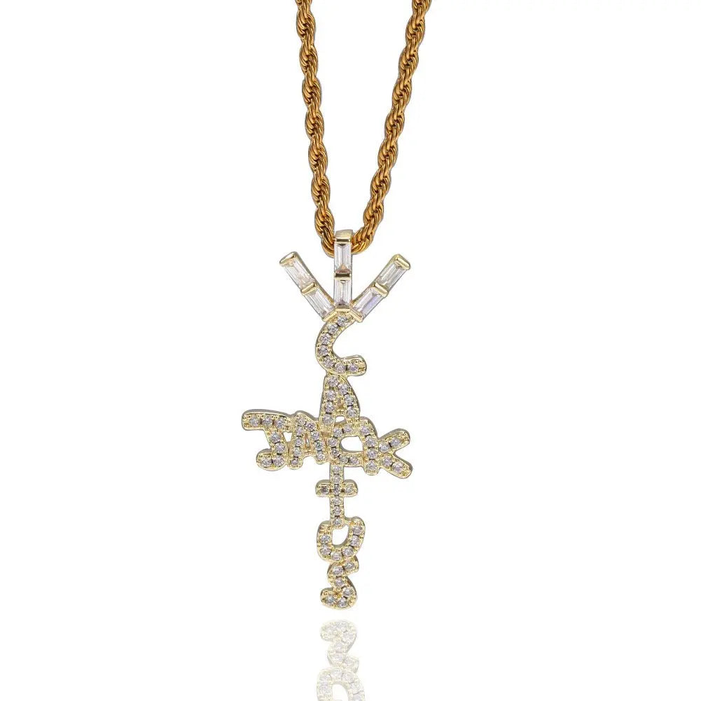 Hip-hop diamond-encrusted Cactus Jack letter necklace - Blade & Thread