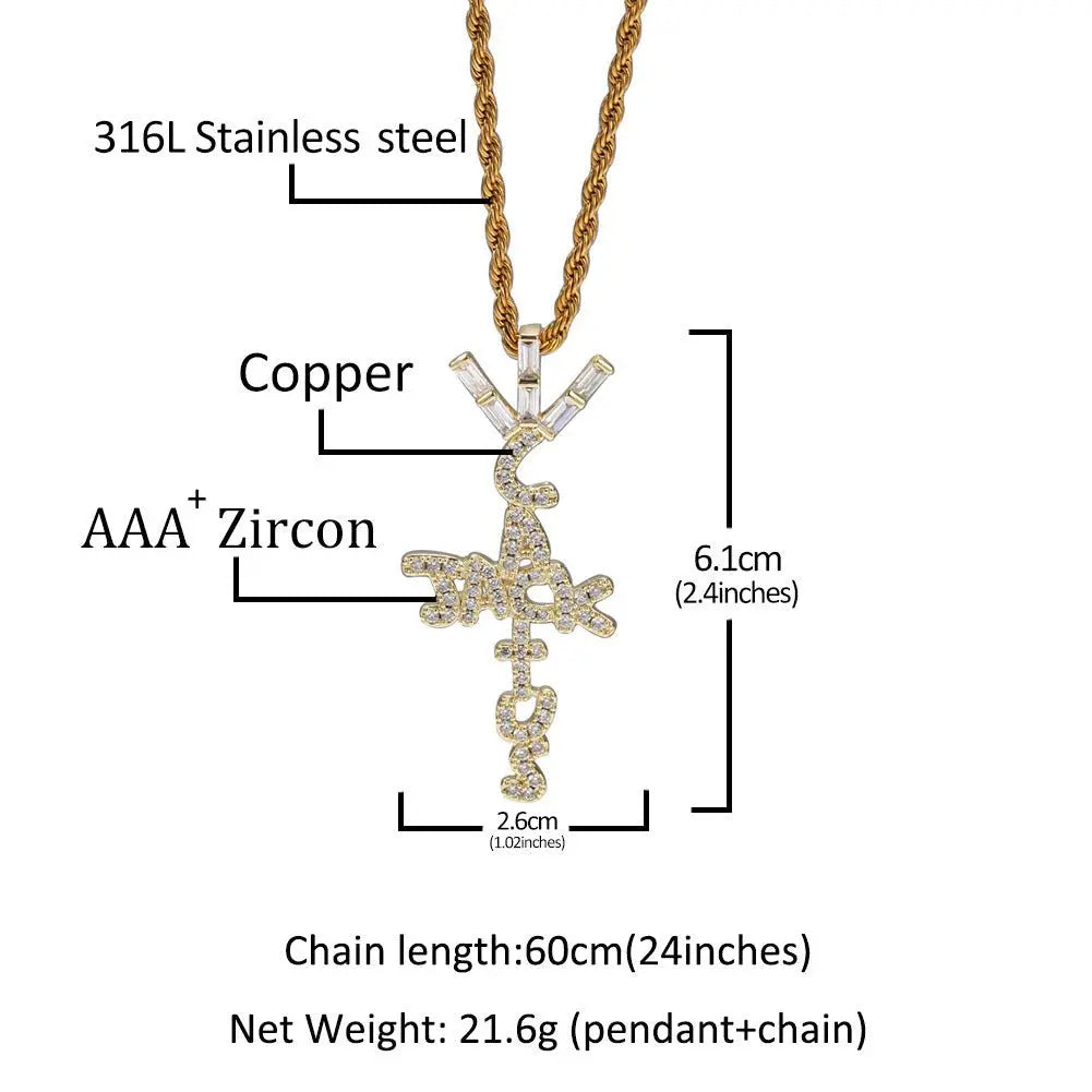 Hip-hop diamond-encrusted Cactus Jack letter necklace nowadaysfashion