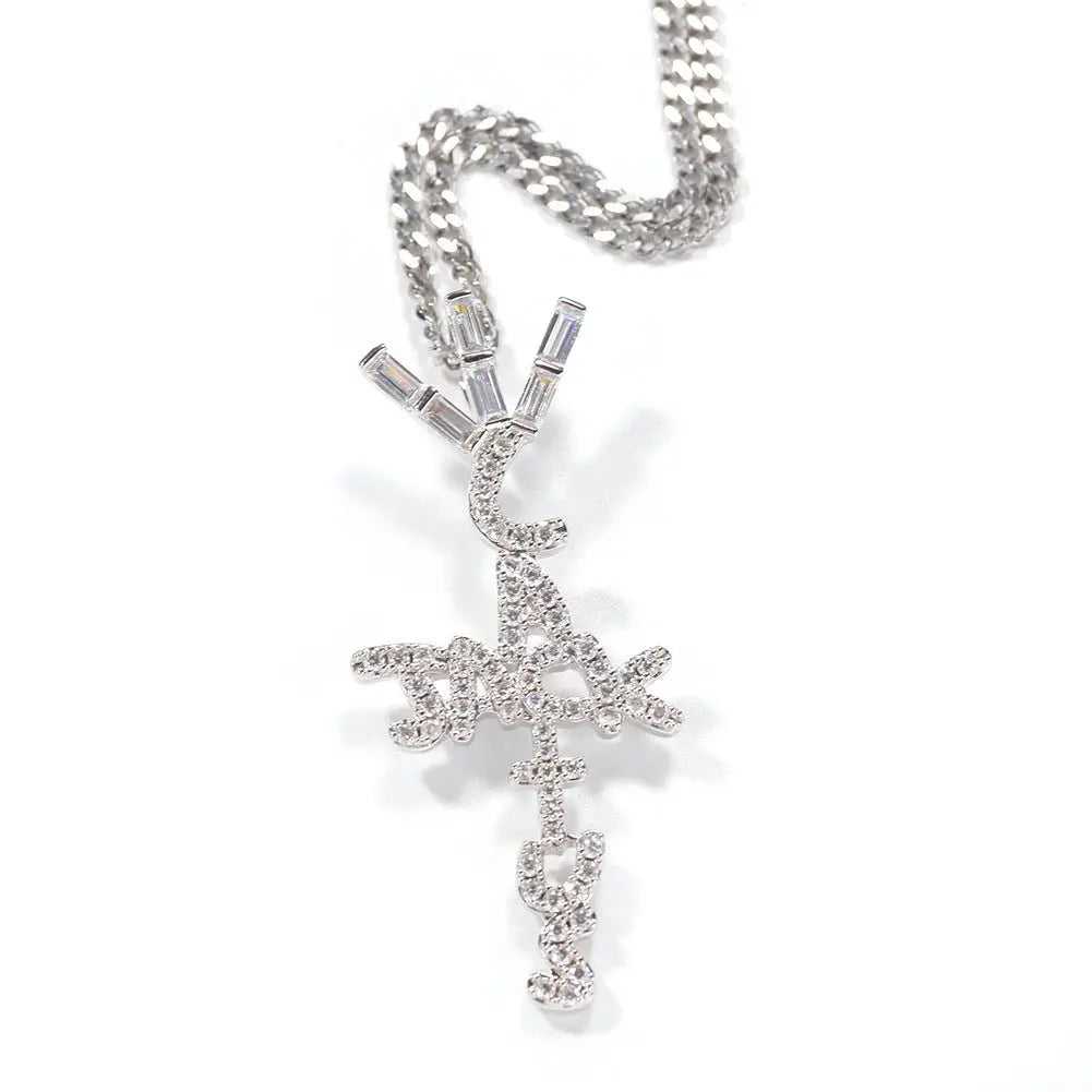 Hip-hop diamond-encrusted Cactus Jack letter necklace - Blade & Thread