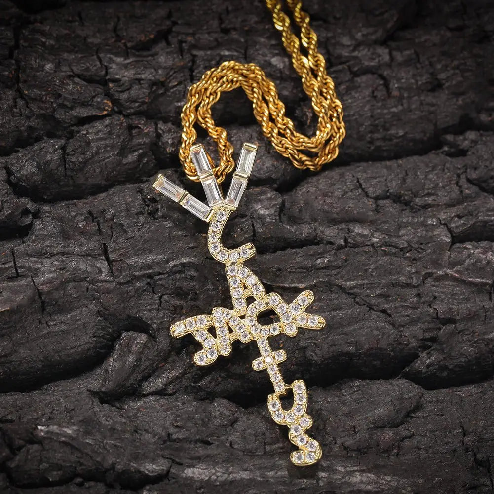Hip-hop diamond-encrusted Cactus Jack letter necklace - Blade & Thread