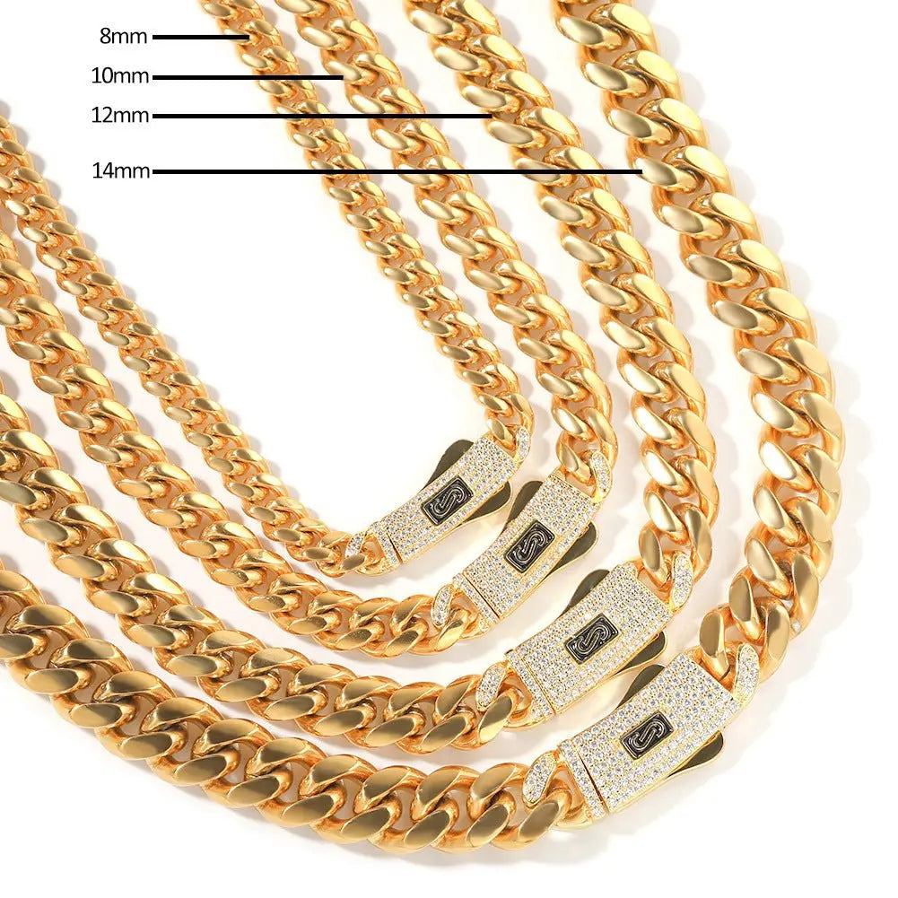 Hip-hop diamond-encrusted clasp smooth Cuban chain - Blade & Thread