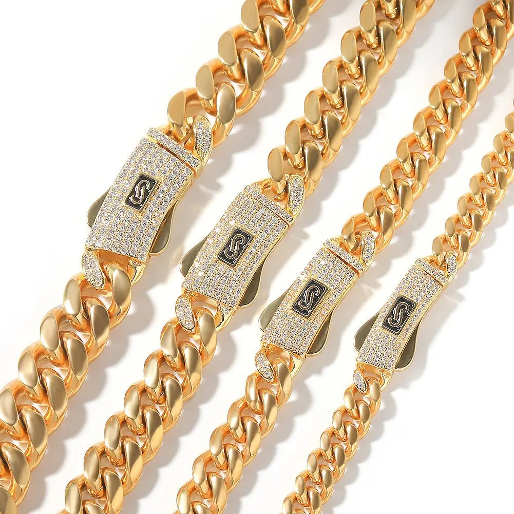Hip-hop diamond-encrusted clasp smooth Cuban chain - Blade & Thread