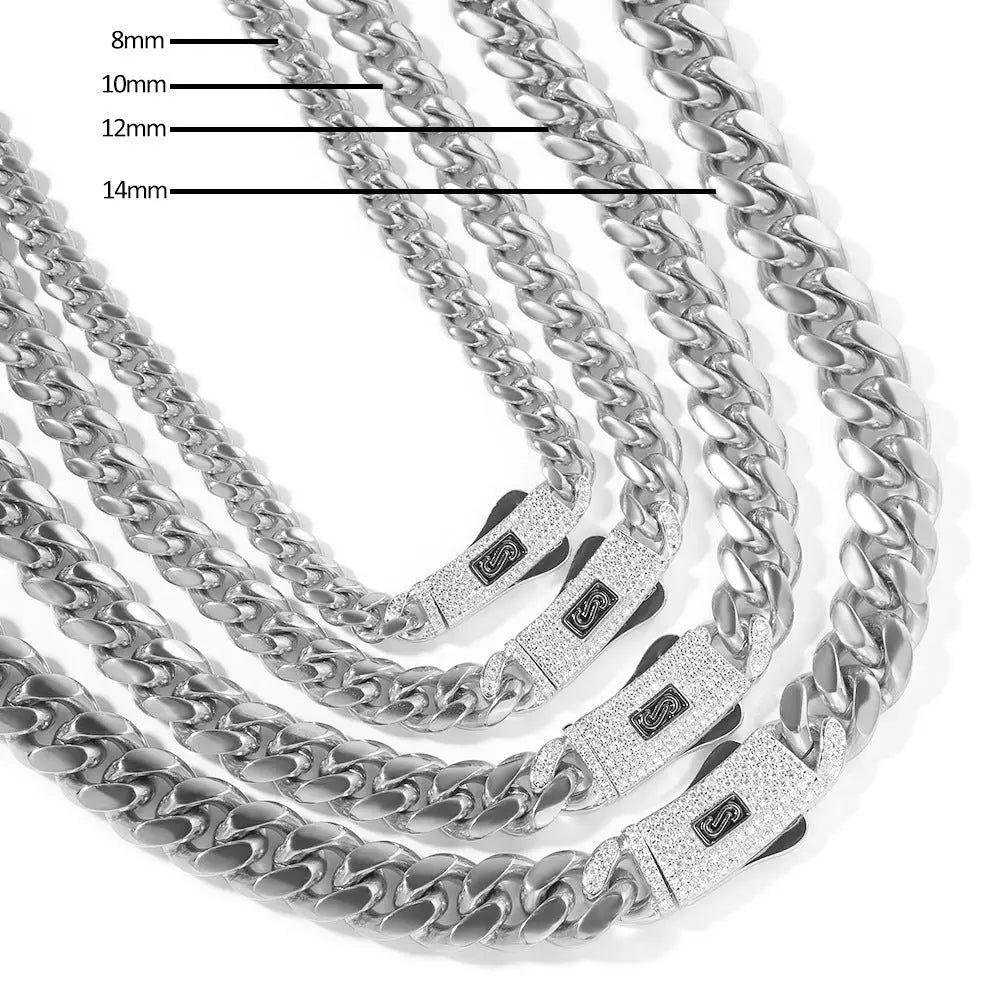 Hip-hop diamond-encrusted clasp smooth Cuban chain nowadaysfashion