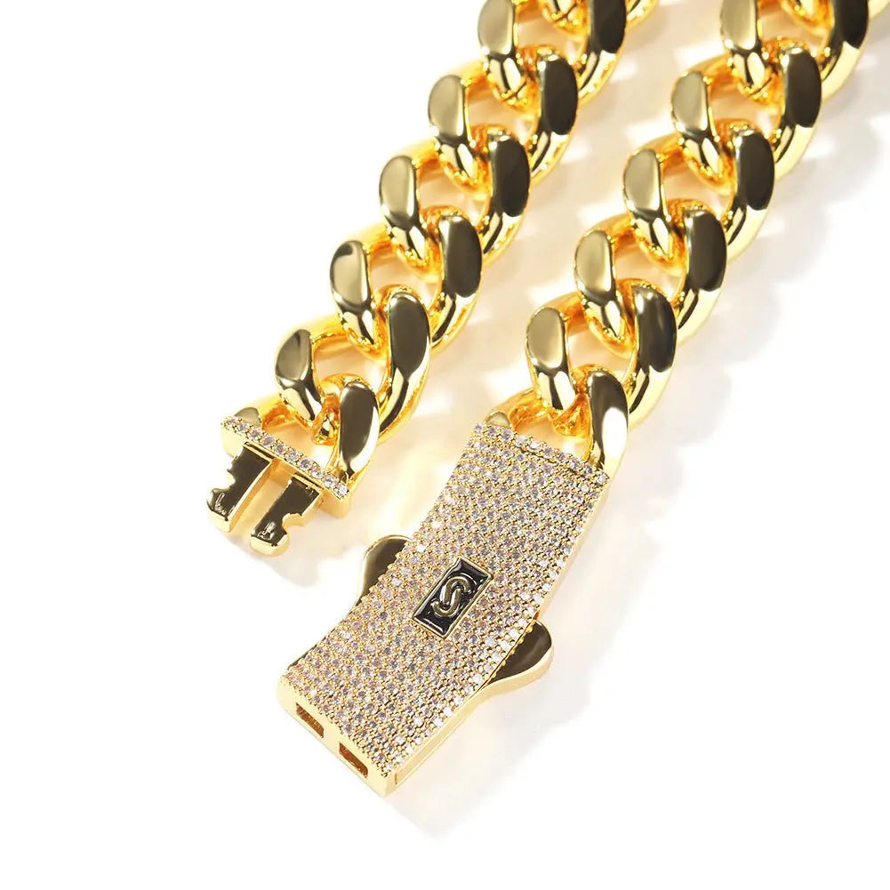 Hip-hop diamond-encrusted clasp smooth Cuban chain - Blade & Thread