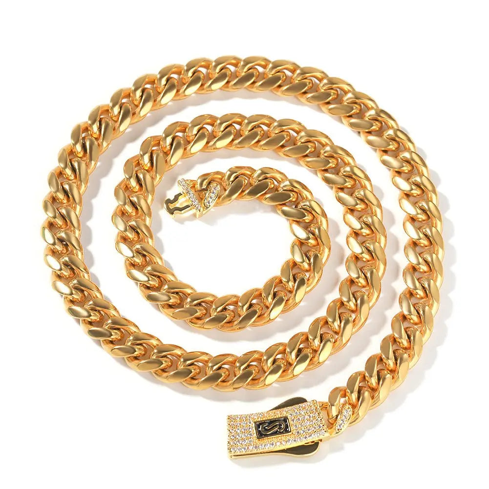 Hip-hop diamond-encrusted clasp smooth Cuban chain nowadaysfashion