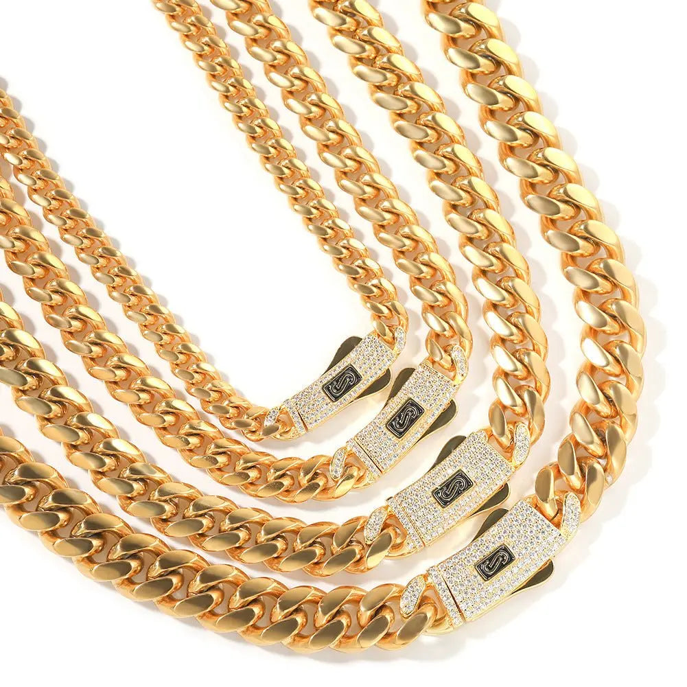 Hip-hop diamond-encrusted clasp smooth Cuban chain - Blade & Thread