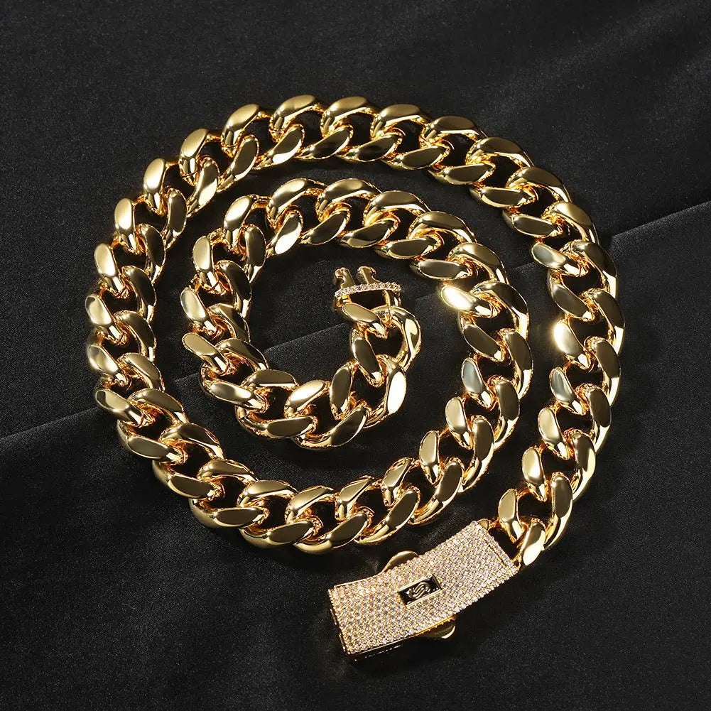 Hip-hop diamond-encrusted clasp smooth Cuban chain - Blade & Thread