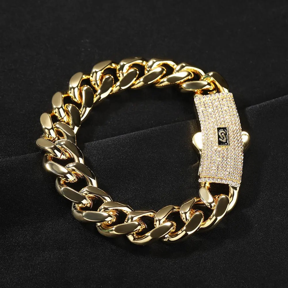 Hip-hop diamond-encrusted clasp smooth Cuban chain nowadaysfashion