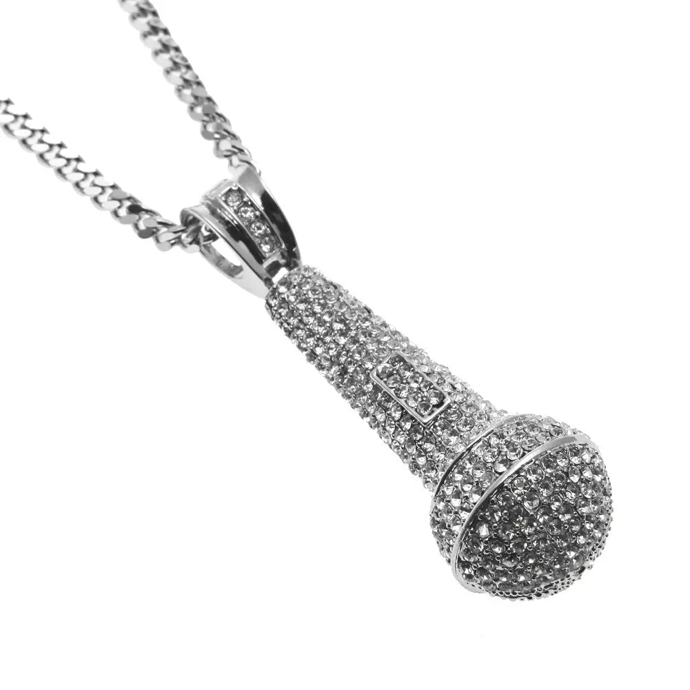 Hip-hop diamond-encrusted microphone necklaces. nowadaysfashion
