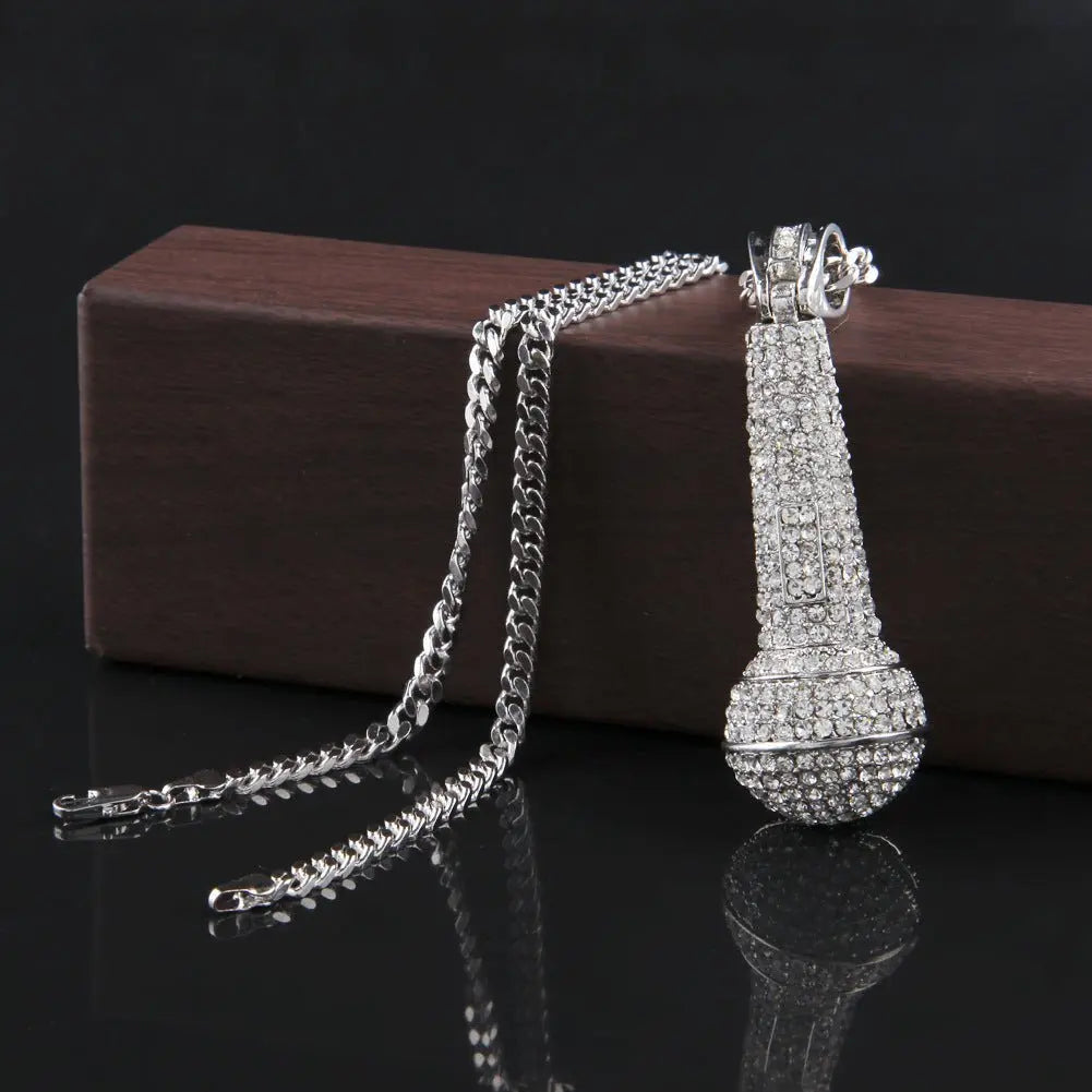 Hip-hop diamond-encrusted microphone necklaces. nowadaysfashion