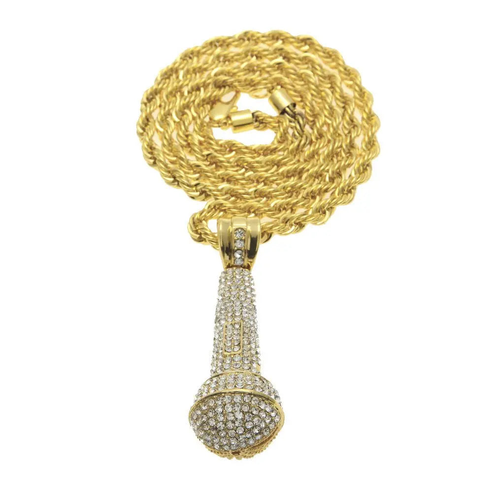 Hip-hop diamond-encrusted microphone necklaces. nowadaysfashion