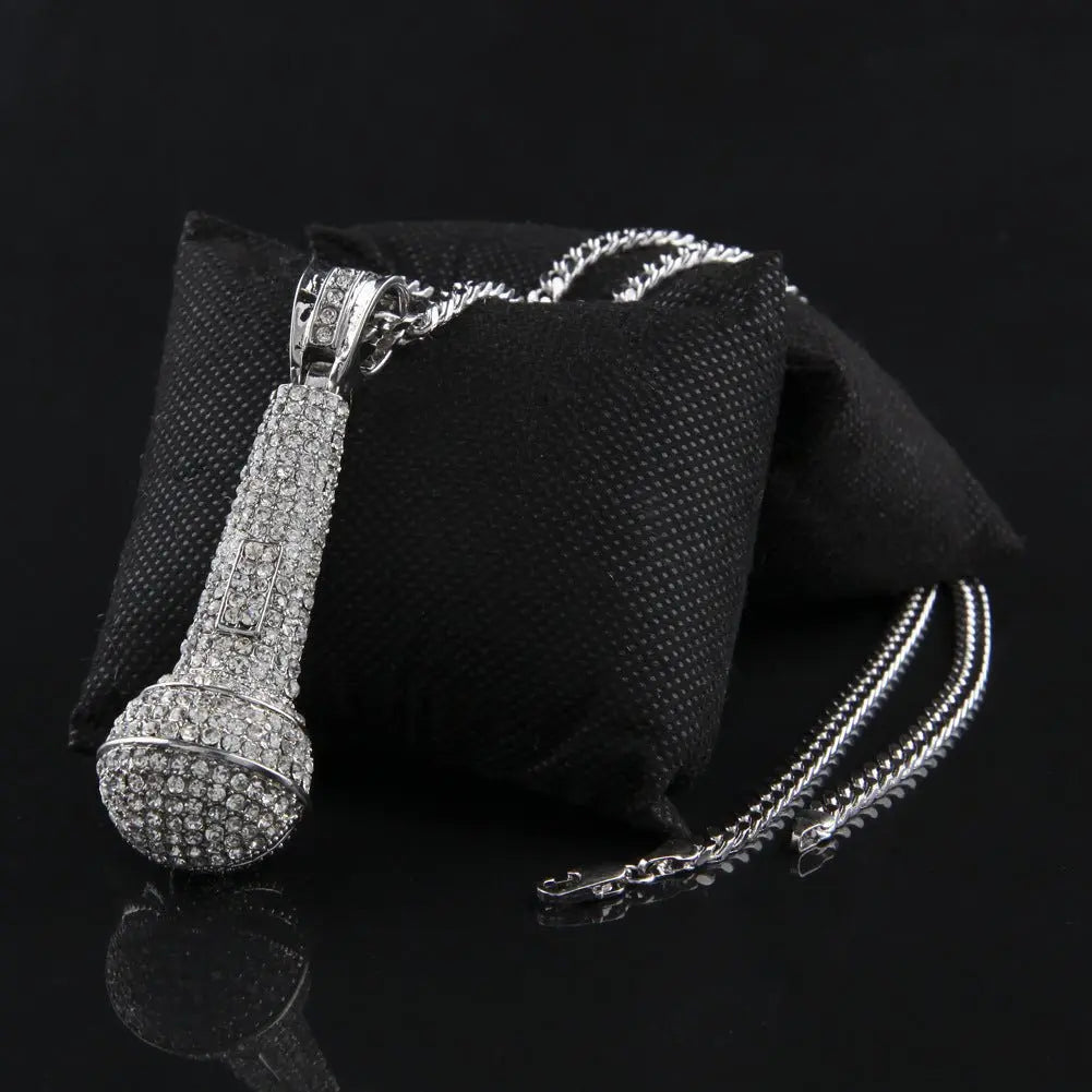 Hip-hop diamond-encrusted microphone necklaces. nowadaysfashion