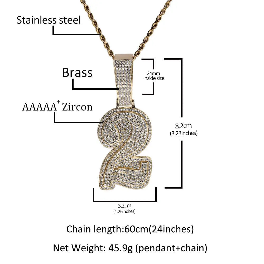 Hip-hop diamond-encrusted number pendant - Blade & Thread