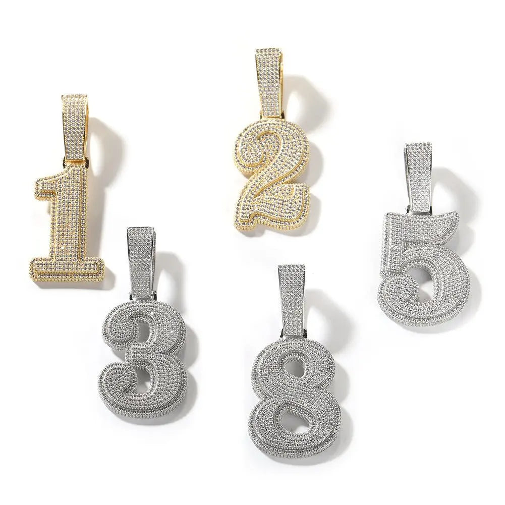 Hip-hop diamond-encrusted number pendant - Blade & Thread