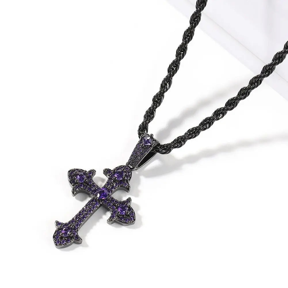 Hip-Hop Diamond-Encrusted Zircon Cross Necklace nowadaysfashion