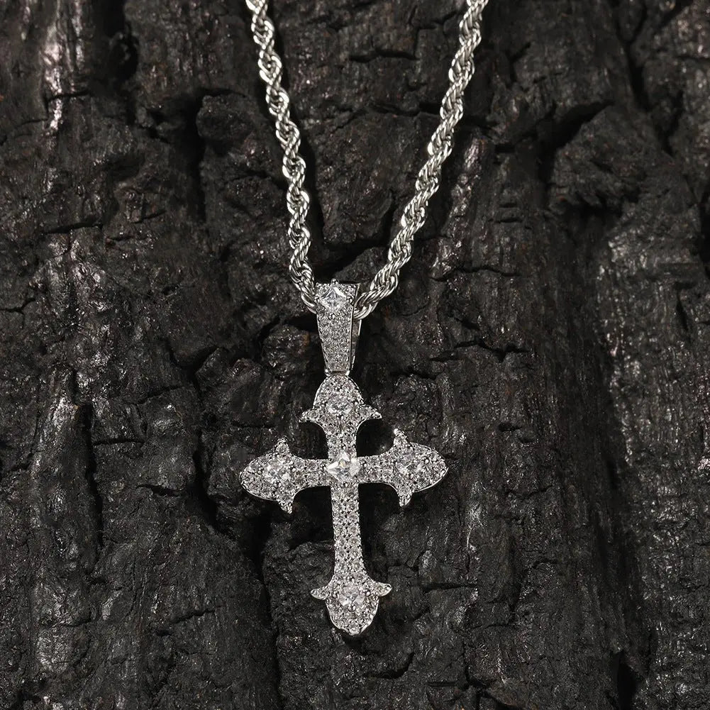 Hip-Hop Diamond-Encrusted Zircon Cross Necklace - Blade & Thread