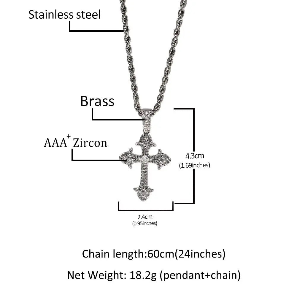 Hip-Hop Diamond-Encrusted Zircon Cross Necklace nowadaysfashion