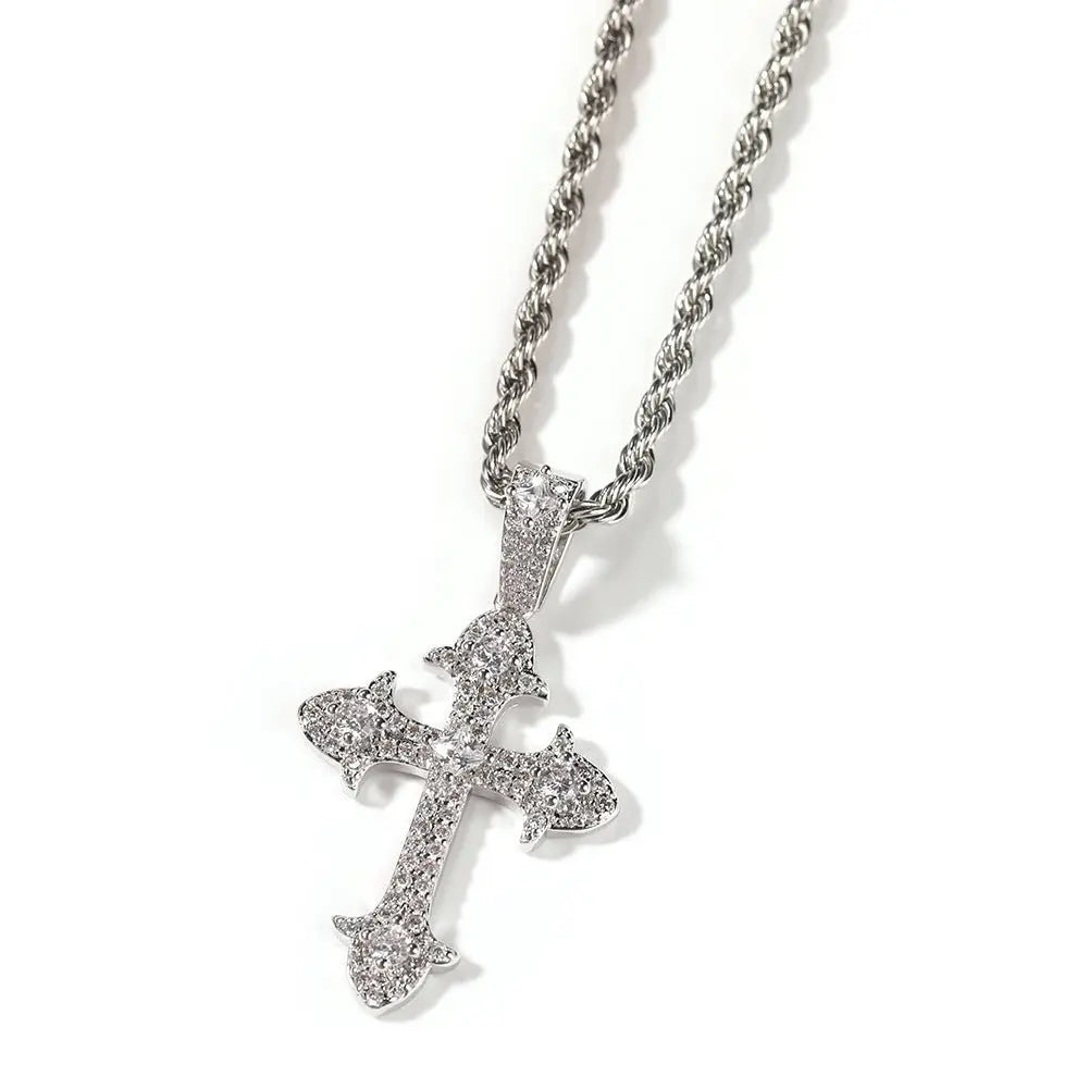 Hip-Hop Diamond-Encrusted Zircon Cross Necklace nowadaysfashion