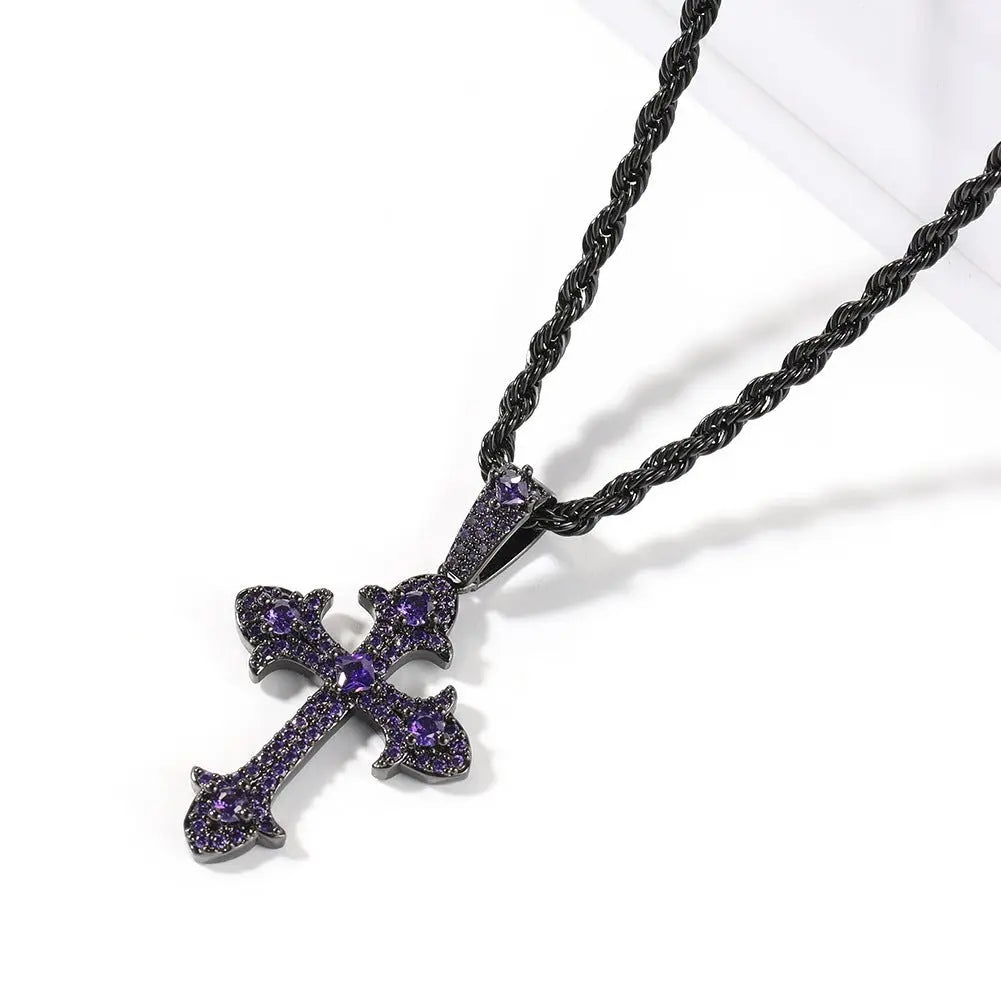 Hip-Hop Diamond-Encrusted Zircon Cross Necklace - Blade & Thread