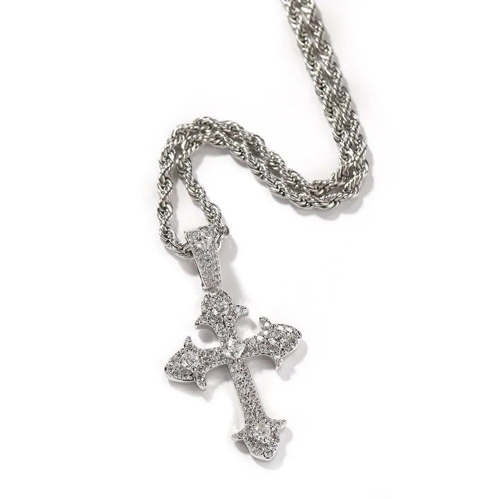 Hip-Hop Diamond-Encrusted Zircon Cross Necklace nowadaysfashion