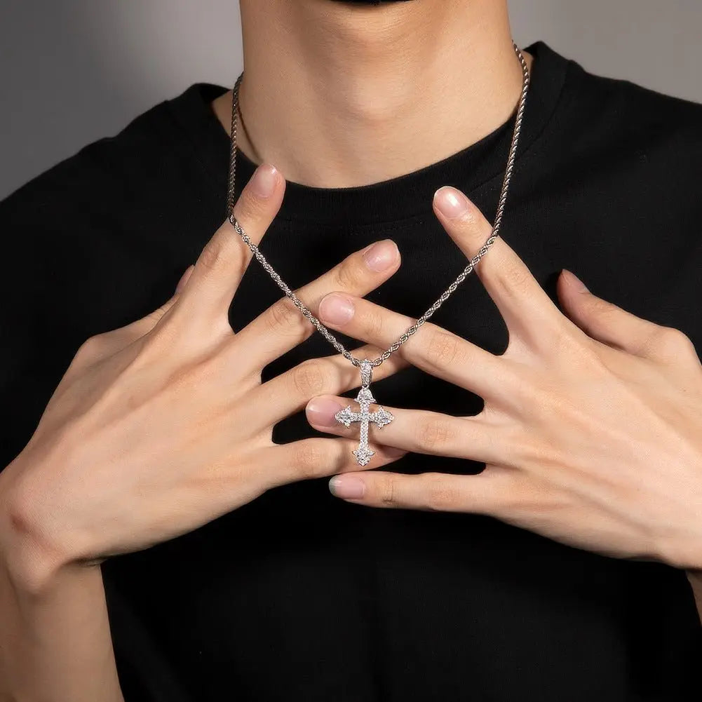 Hip-Hop Diamond-Encrusted Zircon Cross Necklace - Blade & Thread