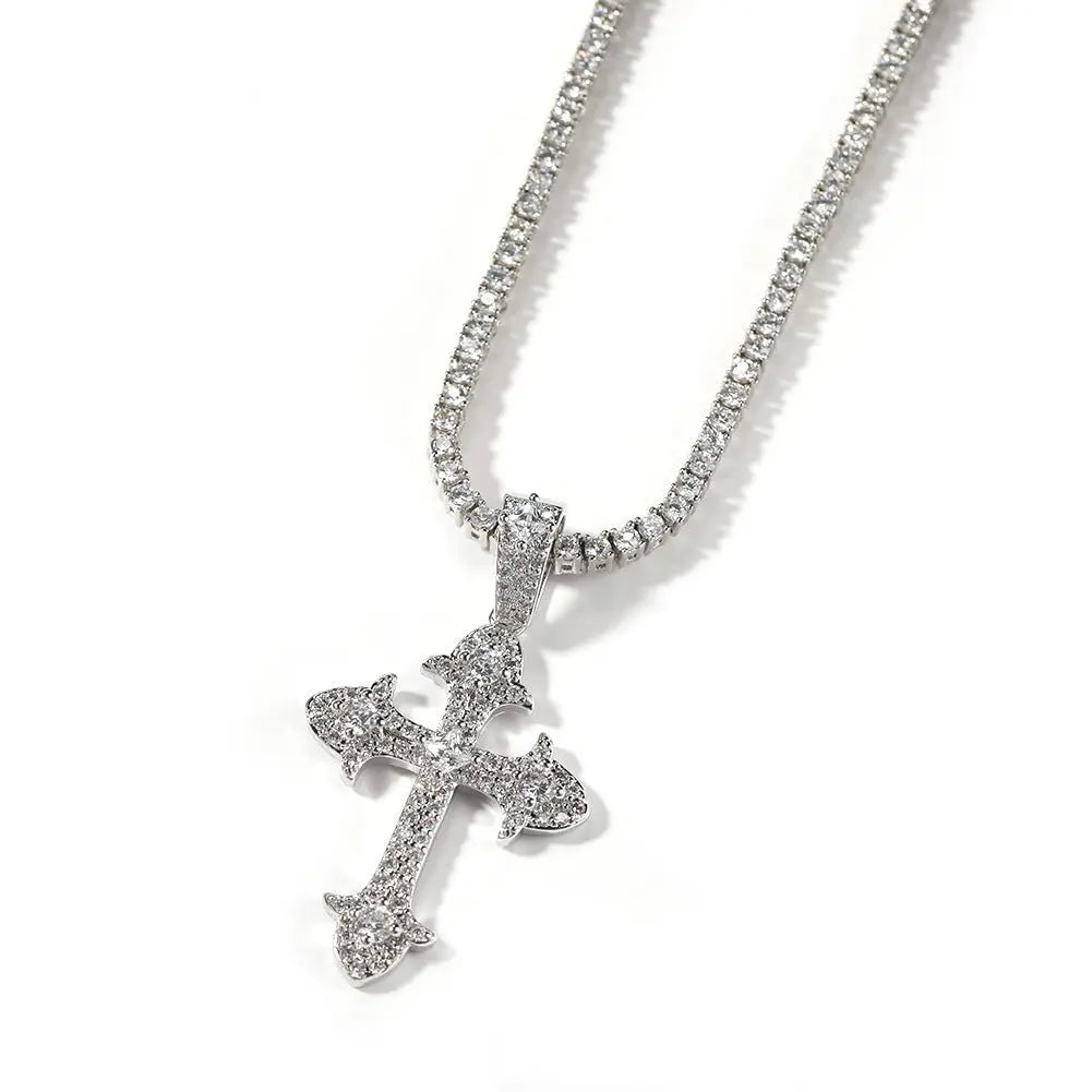 Hip-Hop Diamond-Encrusted Zircon Cross Necklace - Blade & Thread