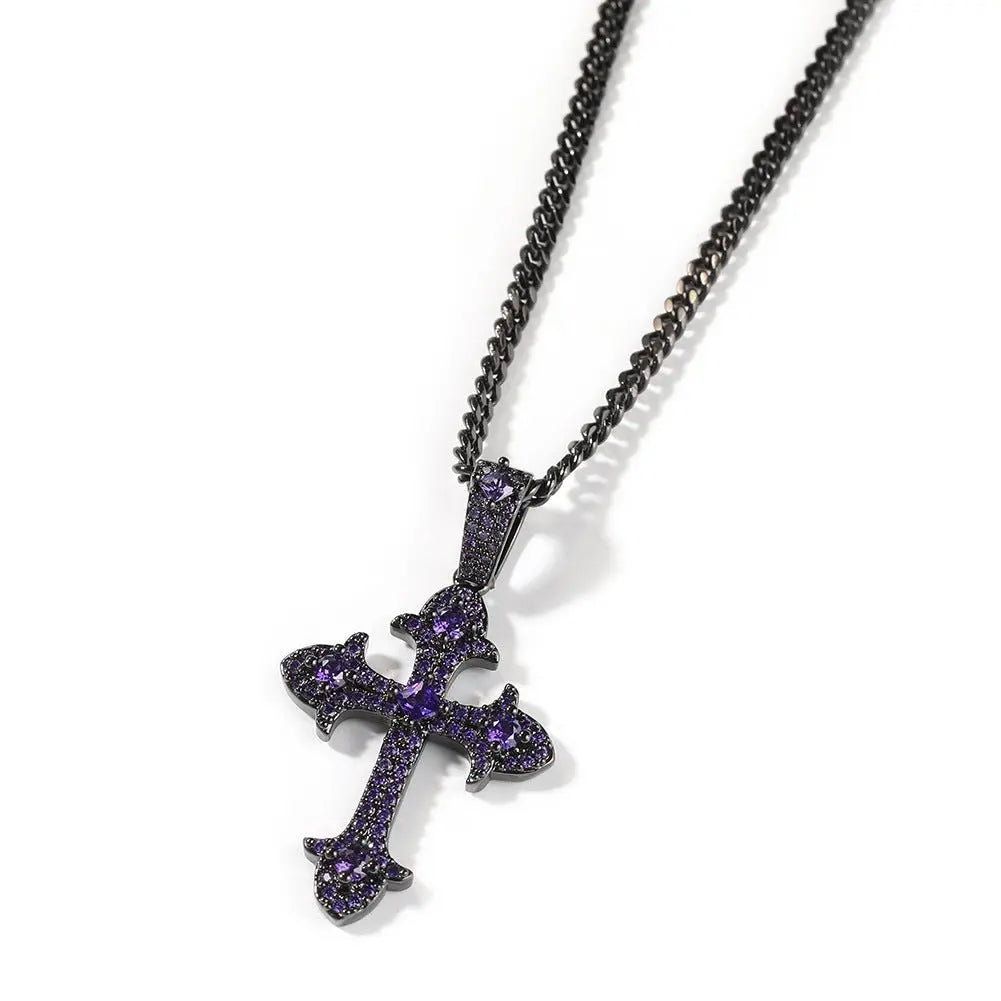 Hip-Hop Diamond-Encrusted Zircon Cross Necklace - Blade & Thread