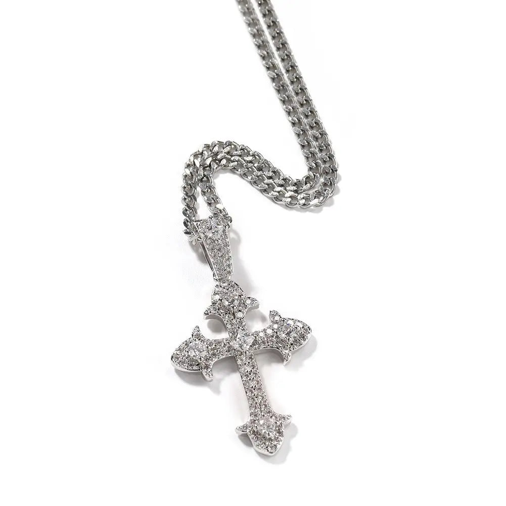Hip-Hop Diamond-Encrusted Zircon Cross Necklace nowadaysfashion