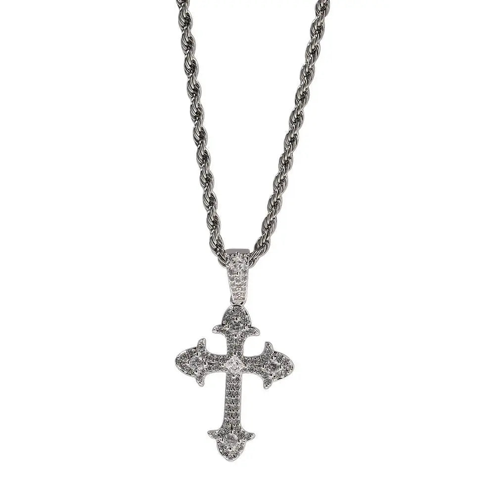 Hip-Hop Diamond-Encrusted Zircon Cross Necklace nowadaysfashion