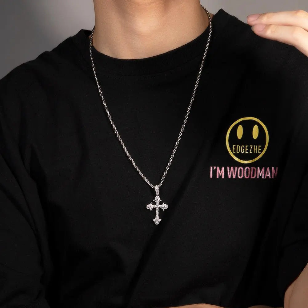 Hip-Hop Diamond-Encrusted Zircon Cross Necklace - Blade & Thread