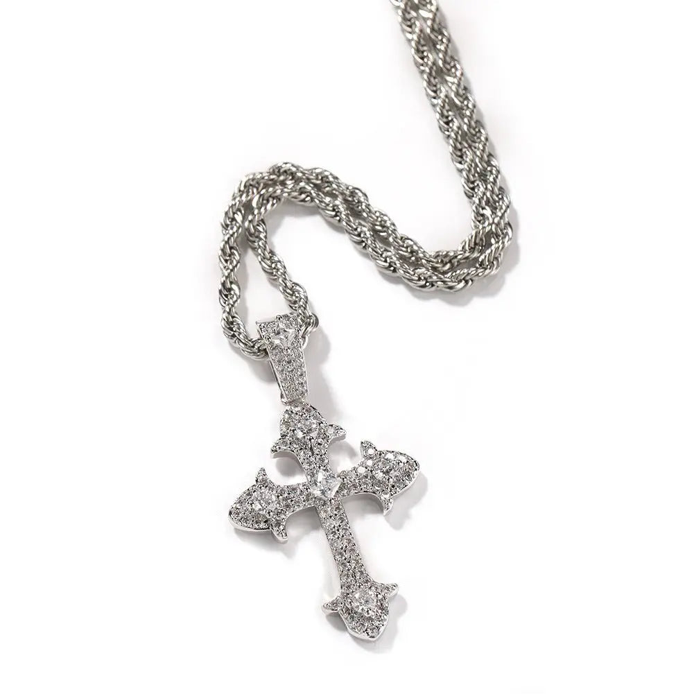 Hip-Hop Diamond-Encrusted Zircon Cross Necklace - Blade & Thread