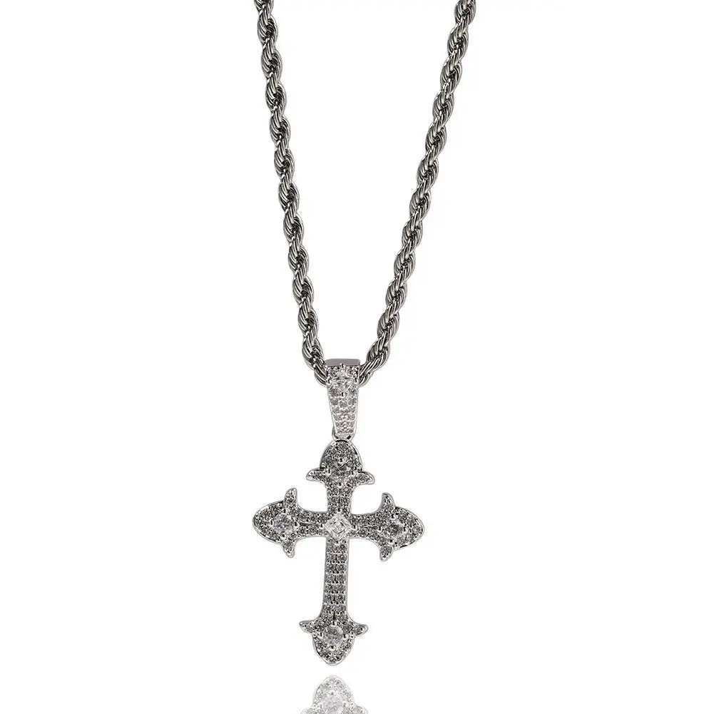 Hip-Hop Diamond-Encrusted Zircon Cross Necklace nowadaysfashion