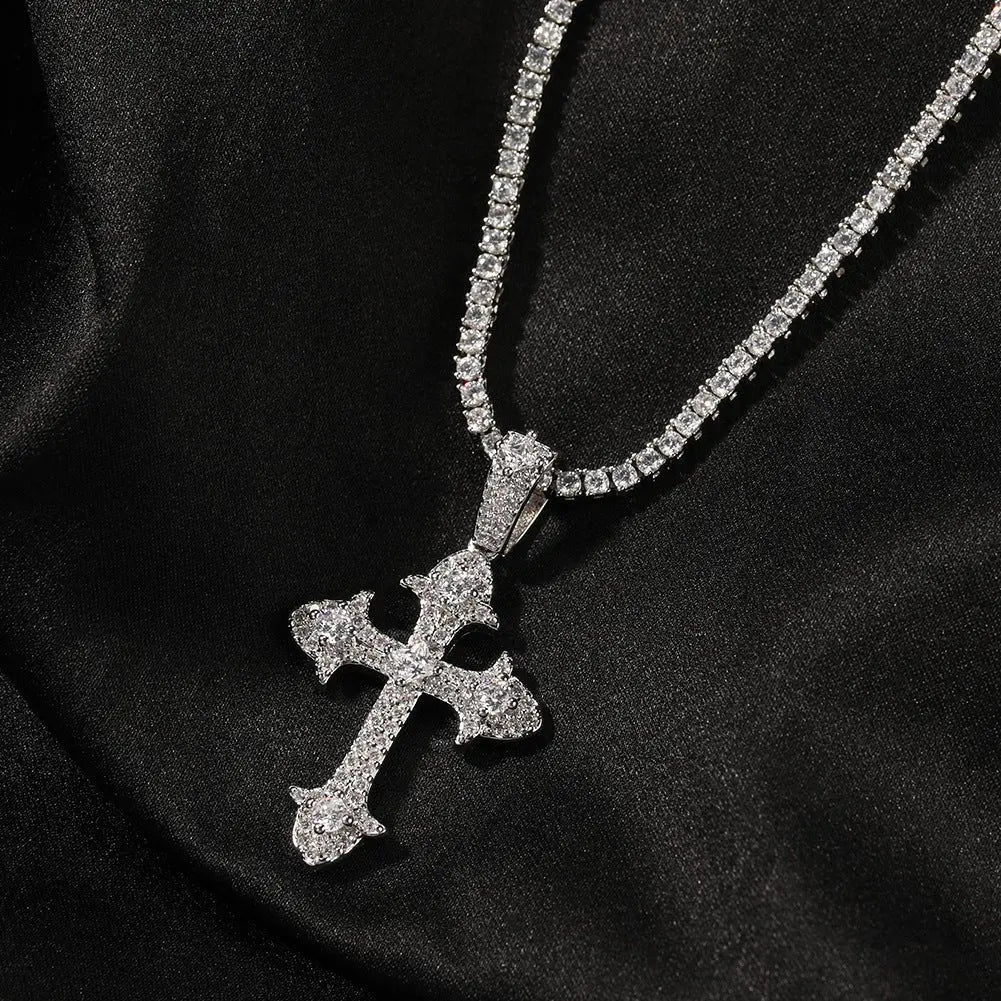 Hip-Hop Diamond-Encrusted Zircon Cross Necklace - Blade & Thread