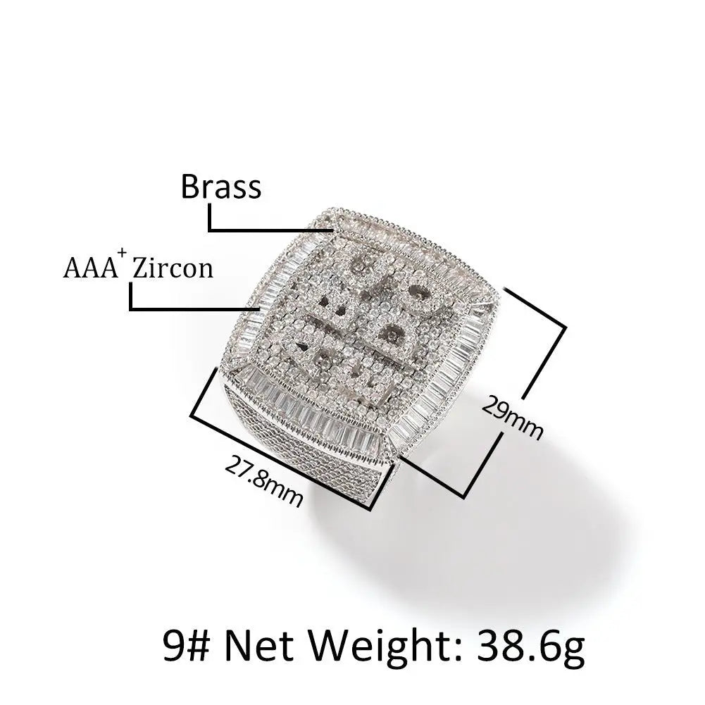 Hip-hop diamond-encrusted zircon DIY letter square ring - Blade & Thread