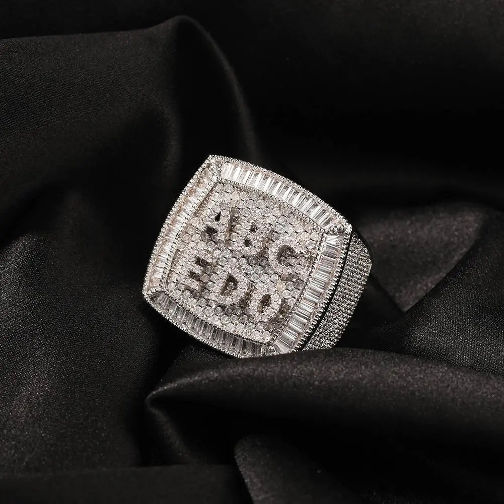 Hip-hop diamond-encrusted zircon DIY letter square ring nowadaysfashion