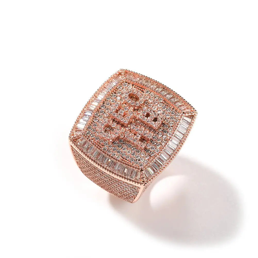 Hip-hop diamond-encrusted zircon DIY letter square ring nowadaysfashion