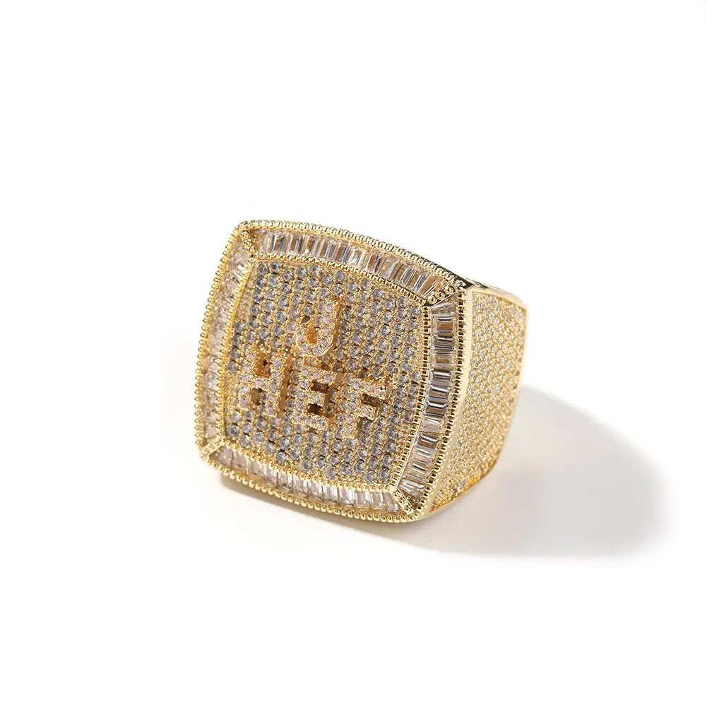 Hip-hop diamond-encrusted zircon DIY letter square ring nowadaysfashion