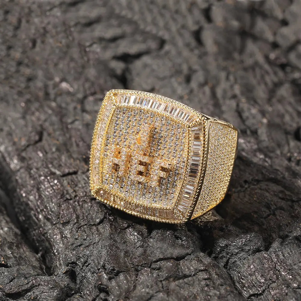 Hip-hop diamond-encrusted zircon DIY letter square ring - Blade & Thread