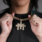 Hip-hop diamond-encrusted zircon three-cross Cuban necklace nowadaysfashion