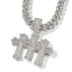 Hip-hop diamond-encrusted zircon three-cross Cuban necklace nowadaysfashion