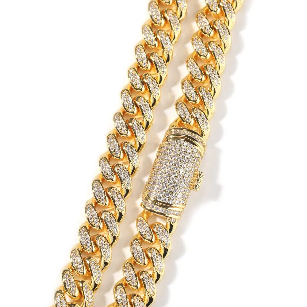 Hip-hop diamond-encrusted zircon three-cross Cuban necklace nowadaysfashion