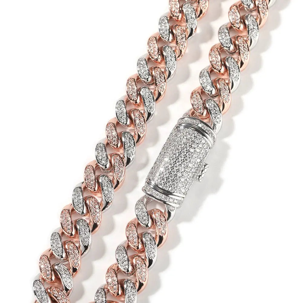 Hip-hop diamond-encrusted zircon three-cross Cuban necklace - Blade & Thread